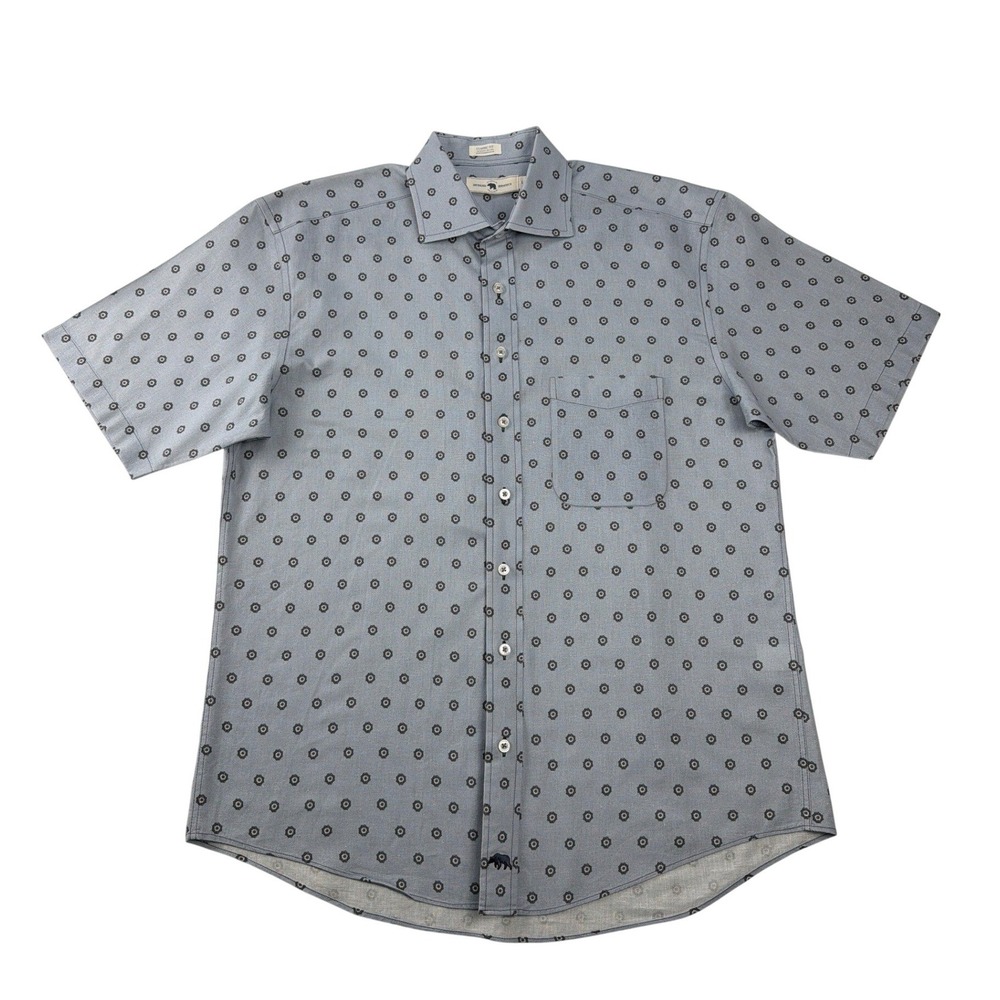 Onward Reserve Classic Fit Button Down Cotton Linen Blue Geometric Mens Large
